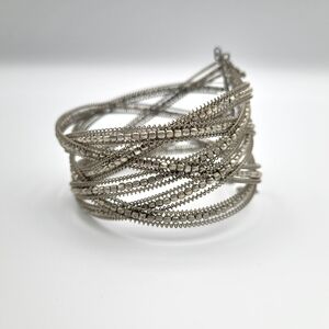 Boho Silver Tone Multi Strand Cuff Bracelet Layered Statement